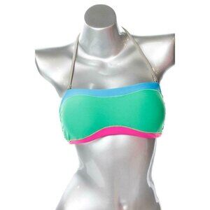 NWT ABS Allen Schwartz Neon Pink Blue Bandeau Strapless Bikini Top